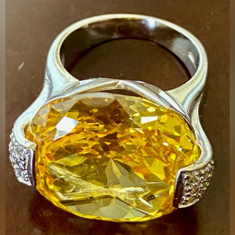 Charles Winston Sterling Silver CWE925 CZ Large Yellow Cubic Zirconia Ring 7-7.5
